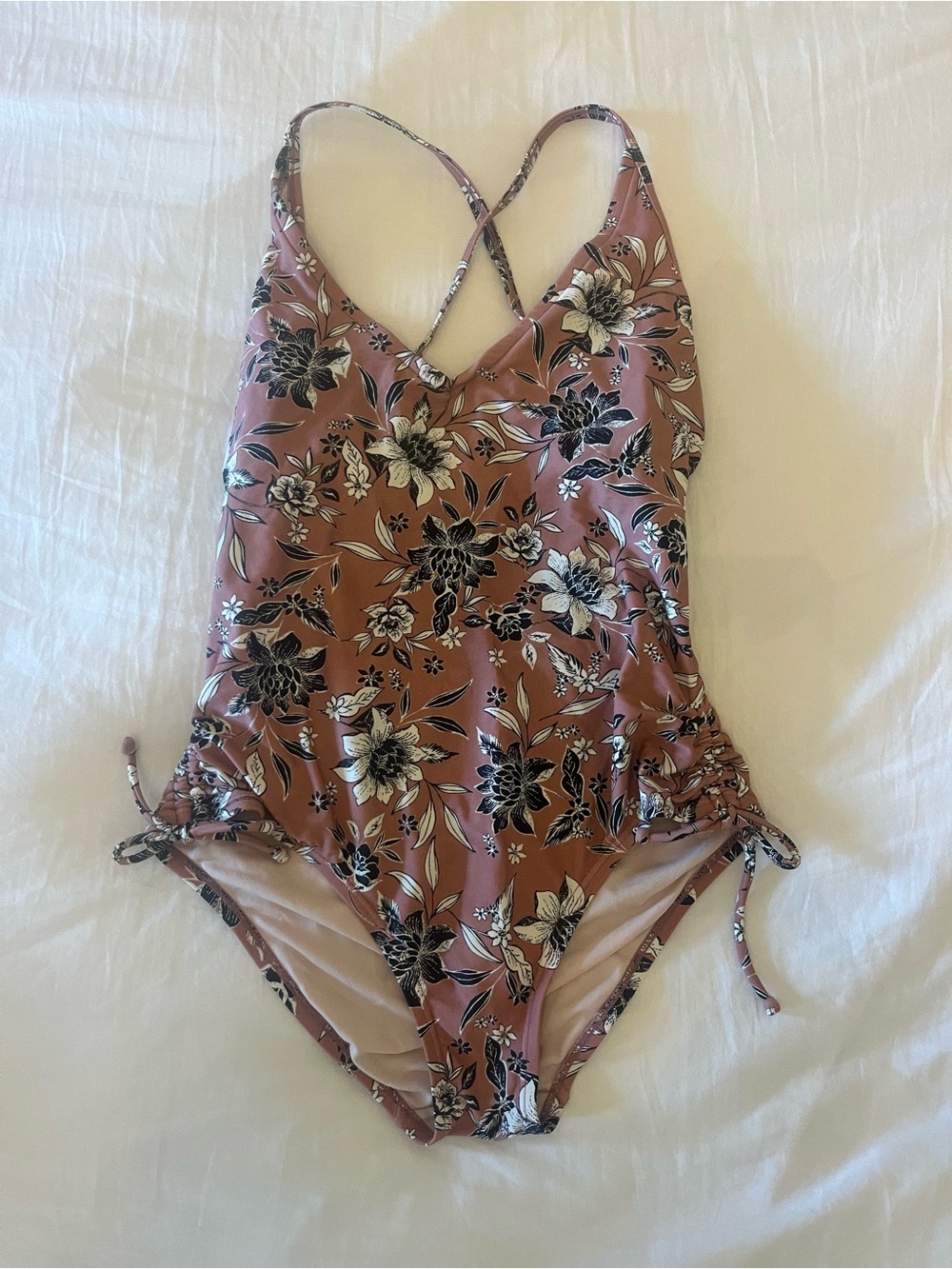 Kona Sol Mauve Floral-Trim One-Piece Swimsuit